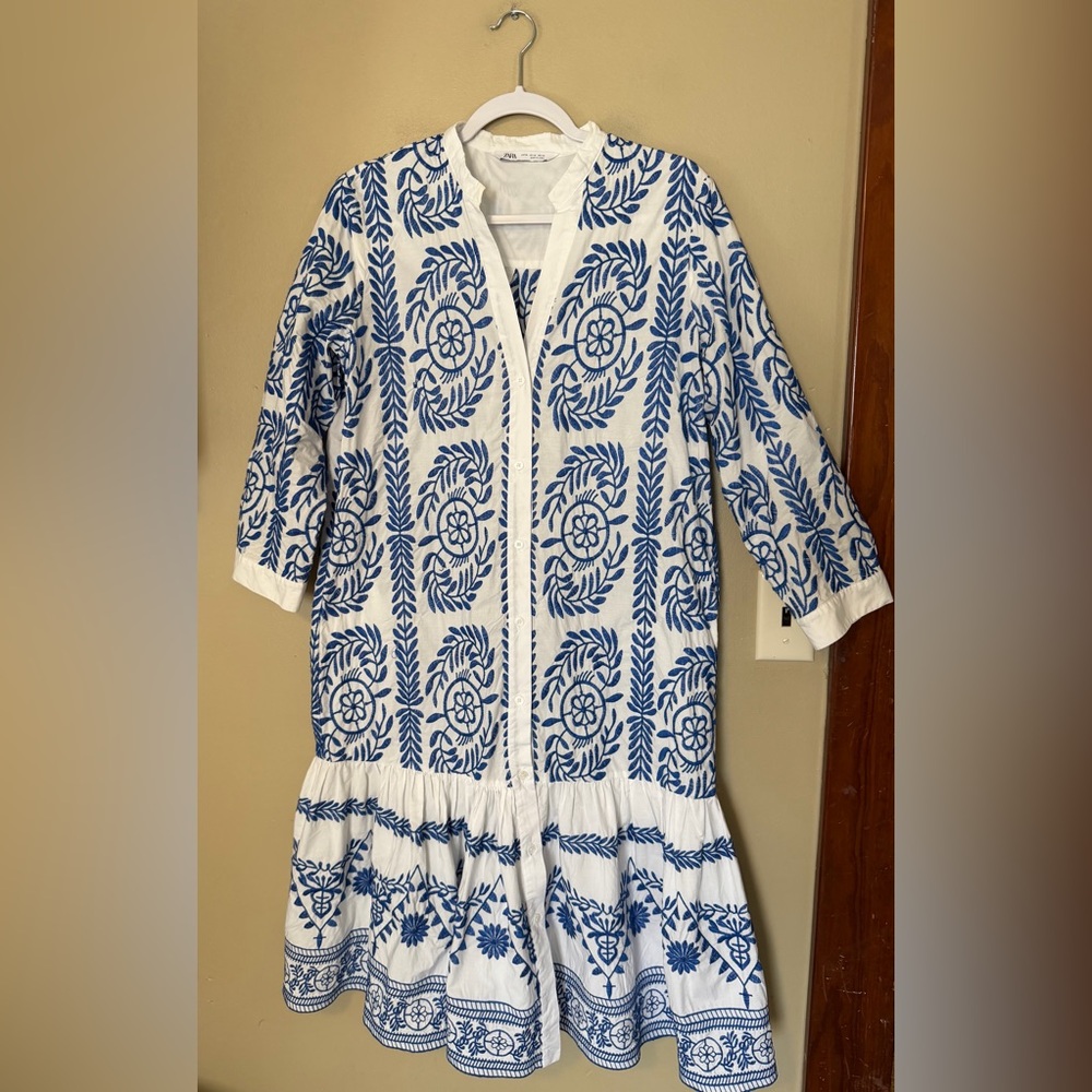 Zara Santorini Embroidered White Tunic Dress - Picture 2 of 8